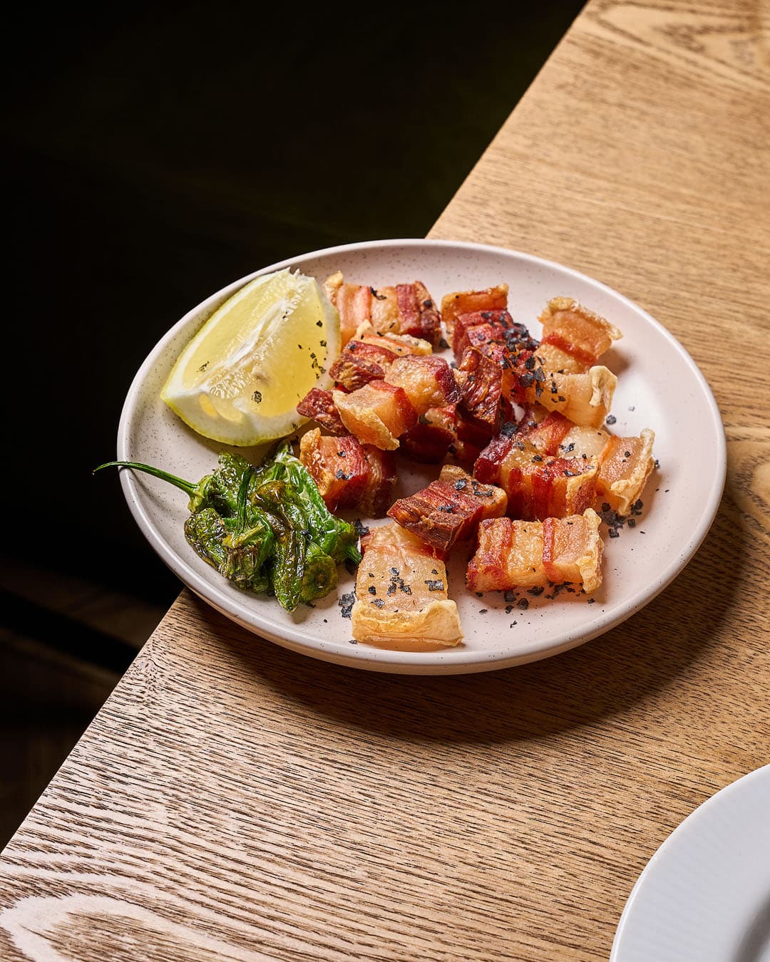 Close-up of torreznos at Teatro 18, Alicante