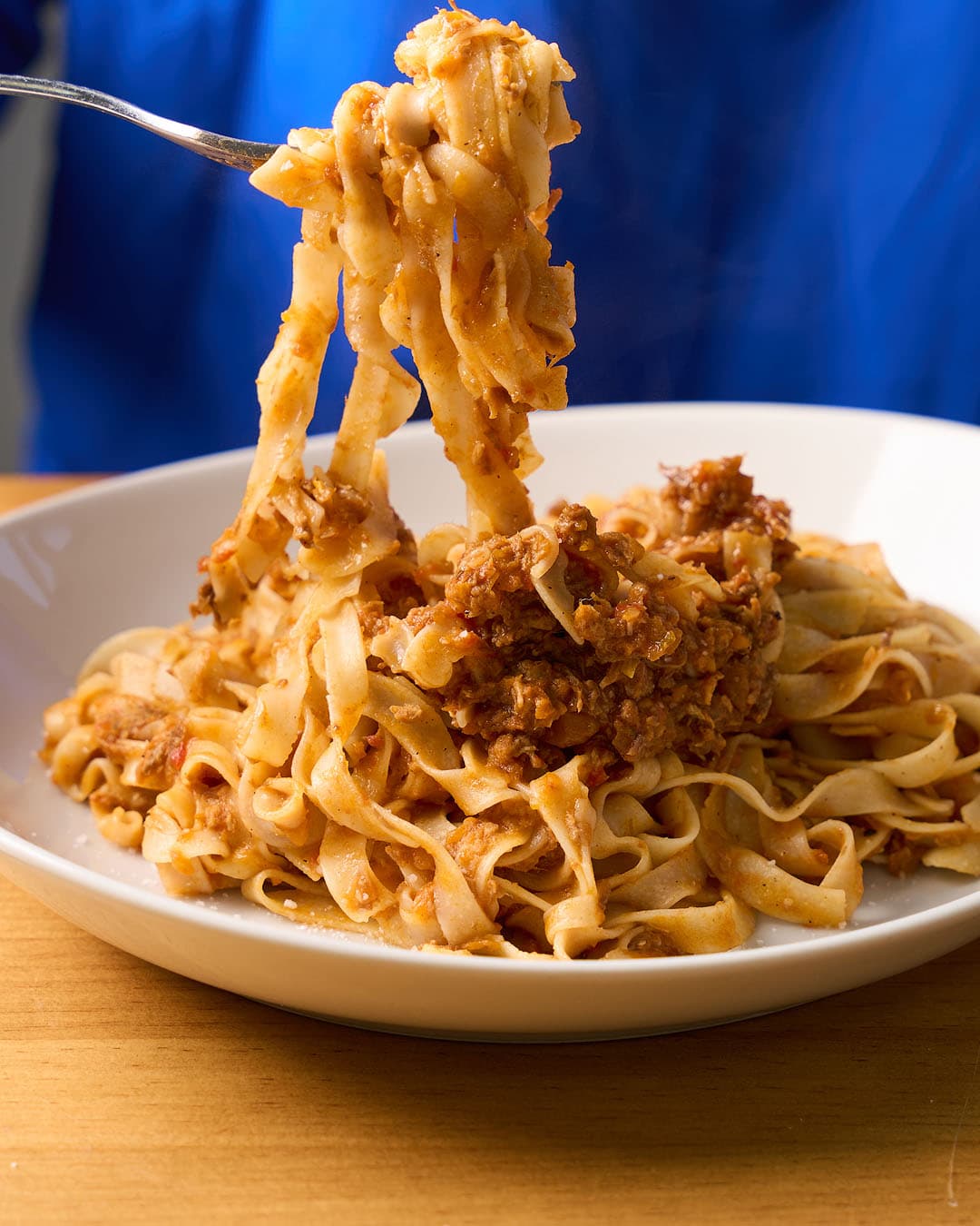Homemade gluten-free bolognese pasta at Nonna Celia, San Juan Playa, Alicante
