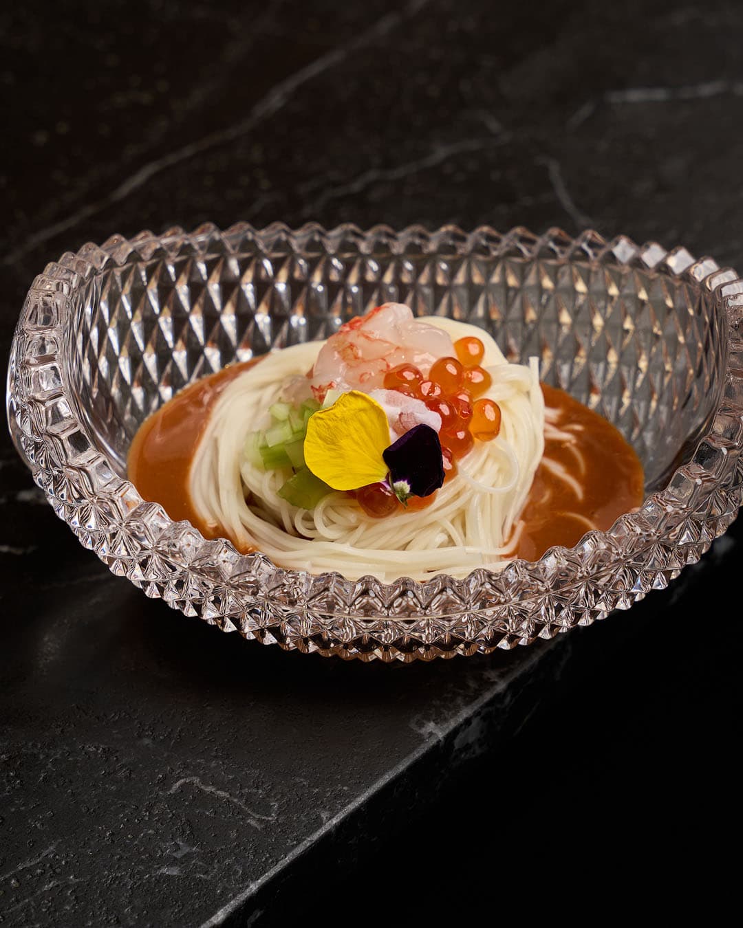 Cold somen with Alicante red prawn and celery at Daikichi Beach